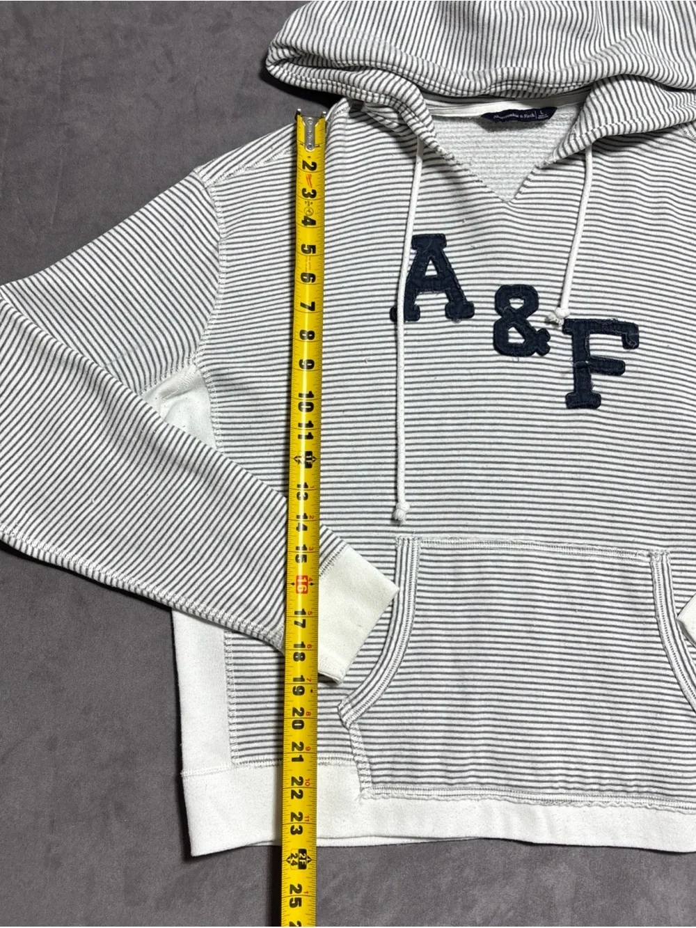 Abercrombie & Fitch Men L Striped Fleece Hoodie A&F Felt Logo Y2K
